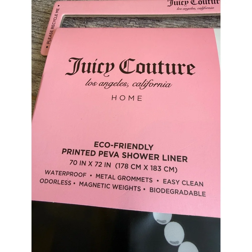 Juicy Couture Shower Curtain Liner 70x72 Black Pearl Heart Bow PEVA NWT Monogram